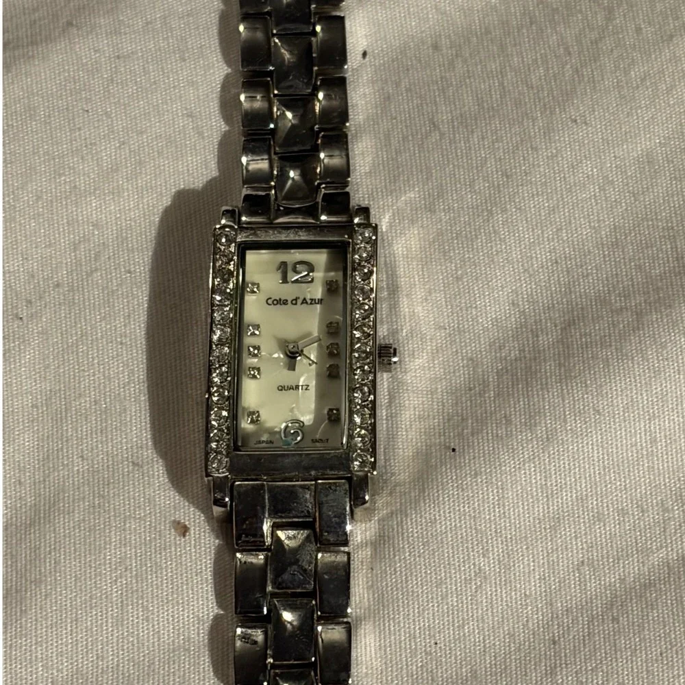 Cote d'Azur Silver‎ Tone Rhinestone Bezel Quartz Japan Movt Women's  Tank Watch